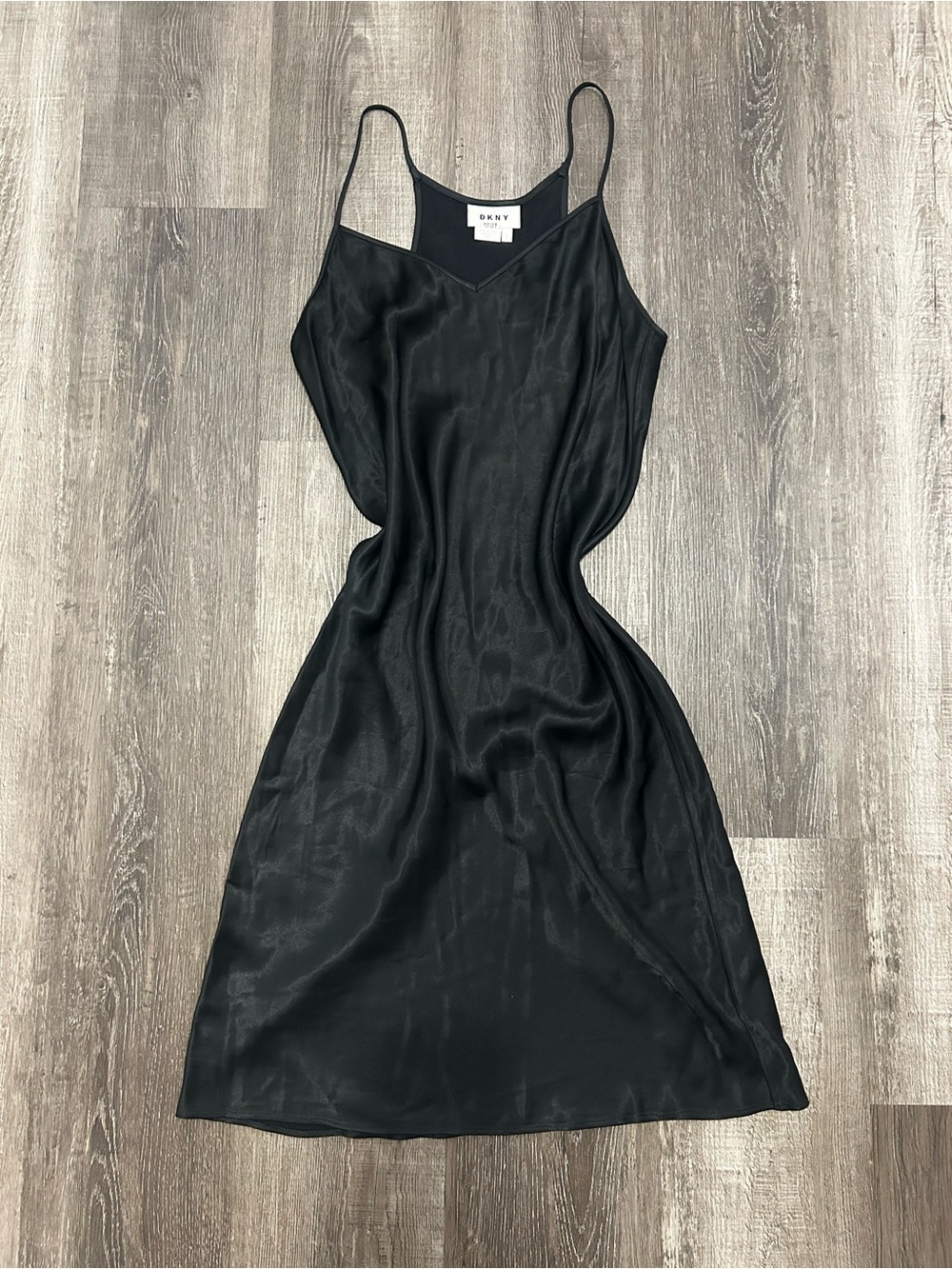 true vintage dkny y2k black satin feel slip dress